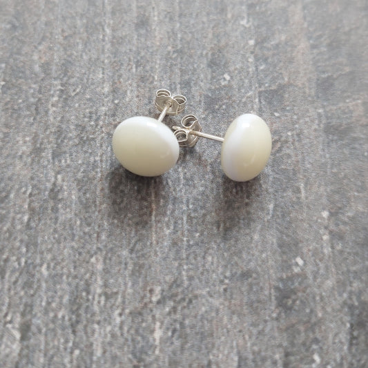 French Vanilla Glass Stud Earrings with Sterling Silver Posts, Handmade Cream Studs