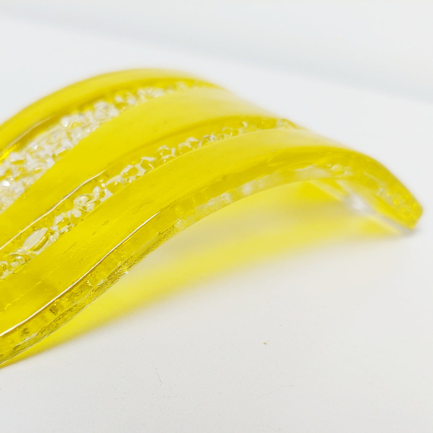 Handmade Yellow Glass Art Ornament, Freestanding Fused Glass Wave