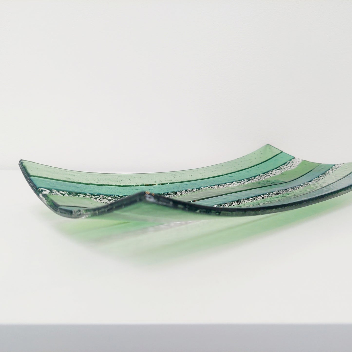 Large Textured Green Glass Art Plate, Table Centrepiece