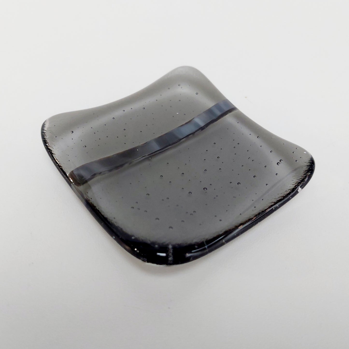 Artisan Grey Glass Ring Bowl, Small Handmade Trinket Dish