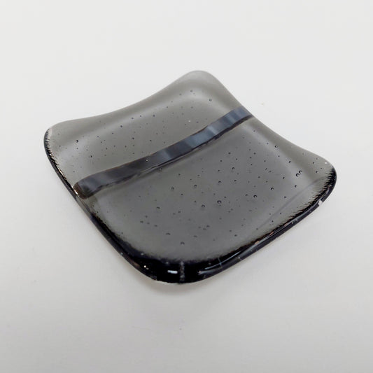 Artisan Grey Glass Ring Bowl, Small Handmade Trinket Dish