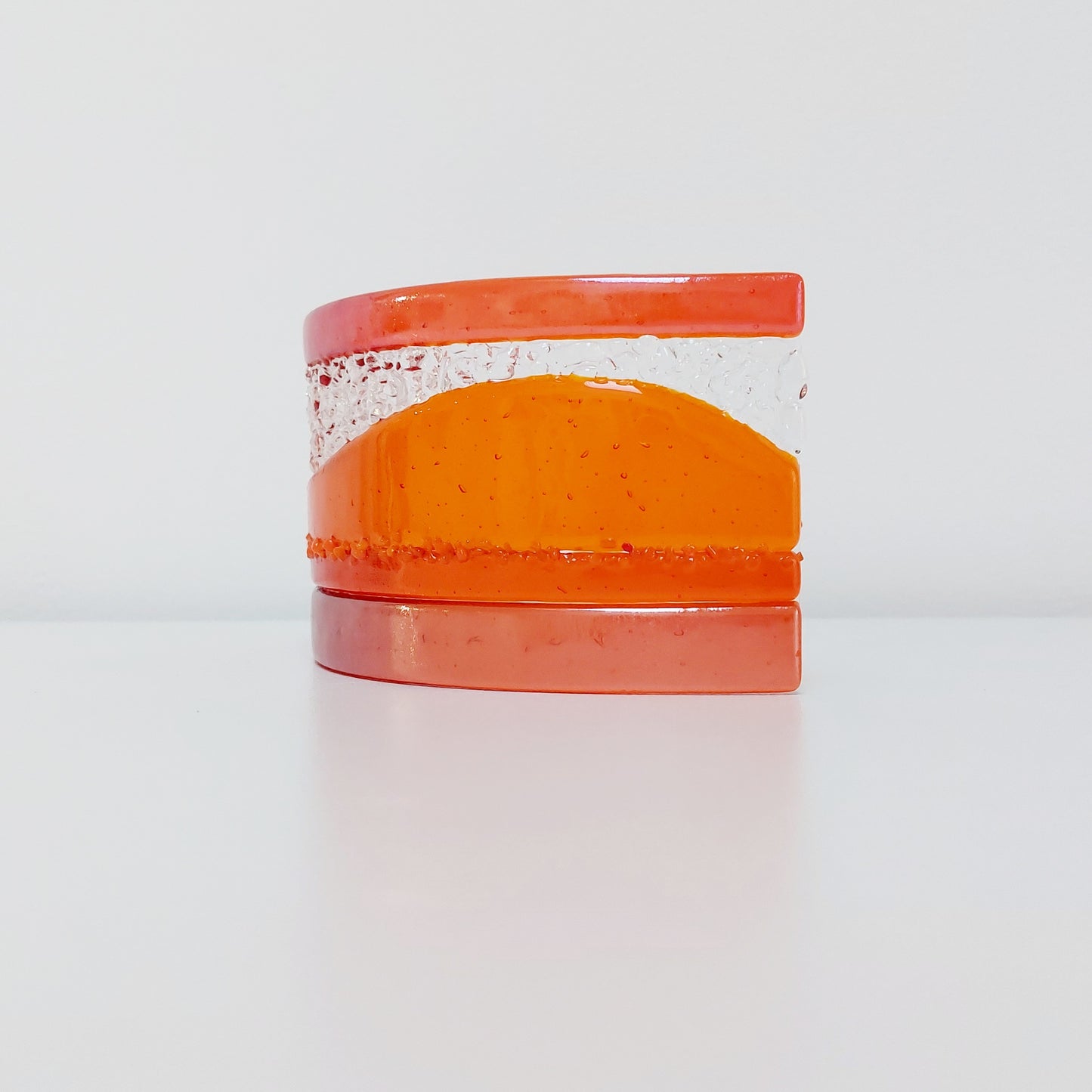 Handmade Orange Glass Art Curve, Freestanding Suncatcher