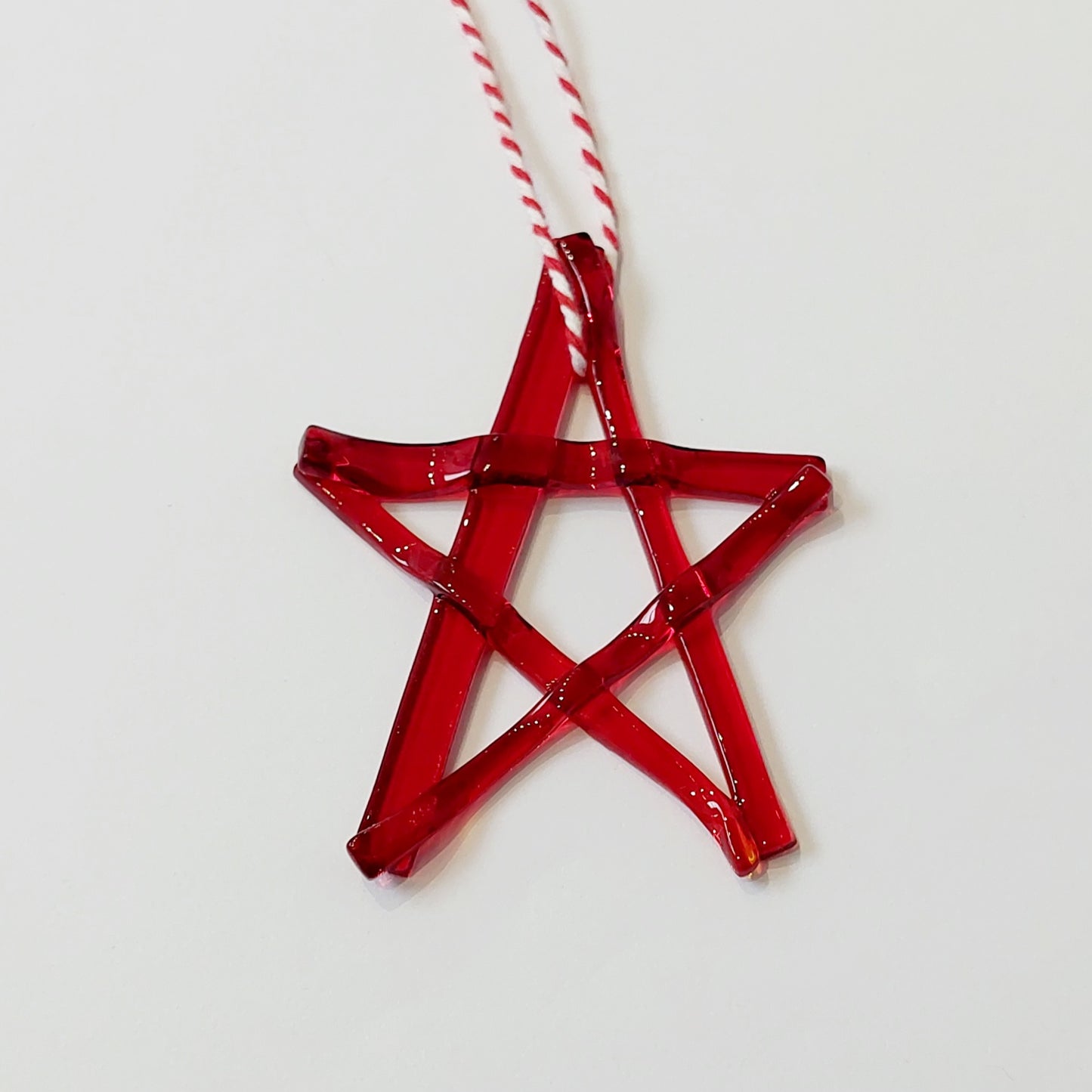 Handmade Red Glass Star, Christmas Tree Ornament or Suncatcher