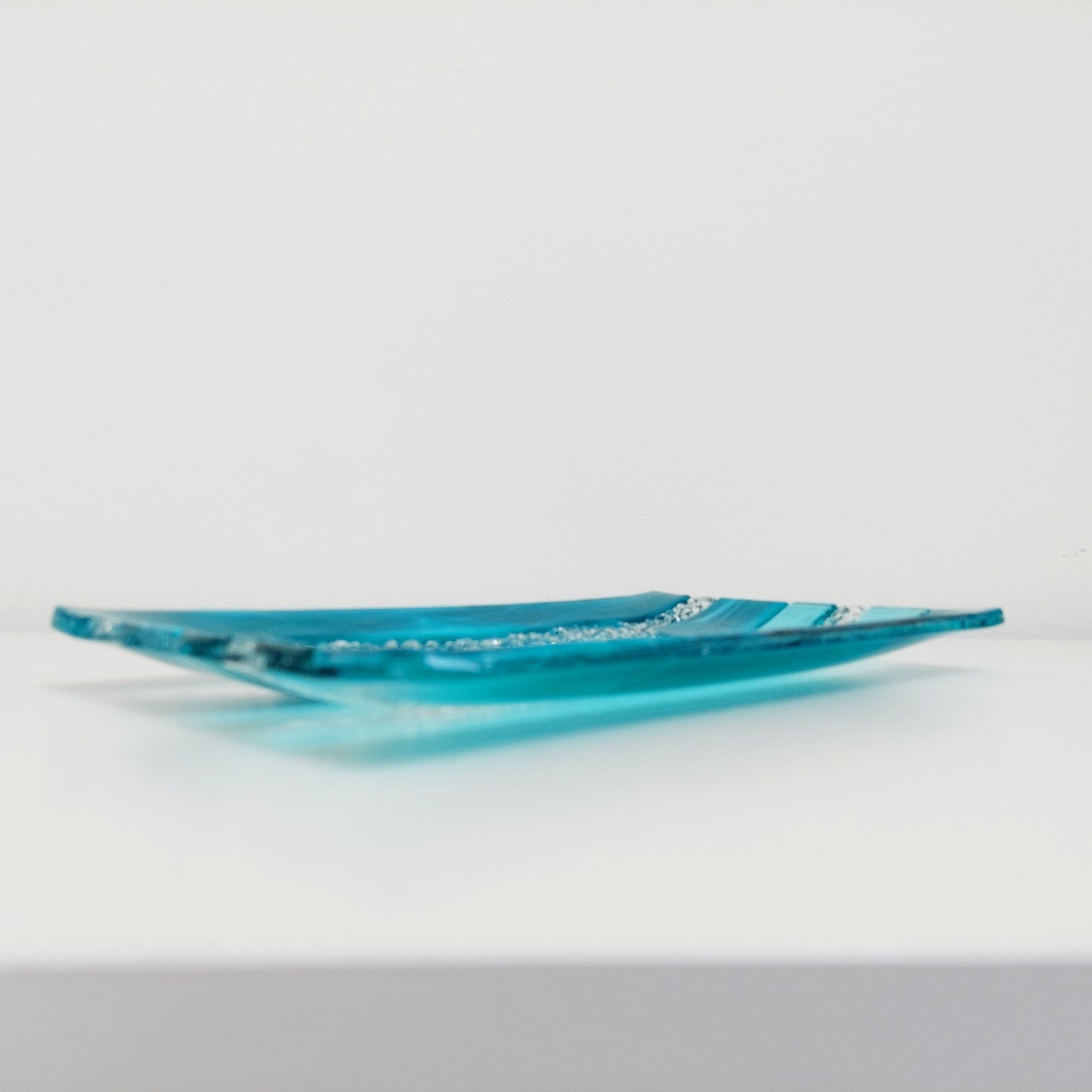 Teal and Aqua Glass Art Plate, Handcrafted Decorative Tray