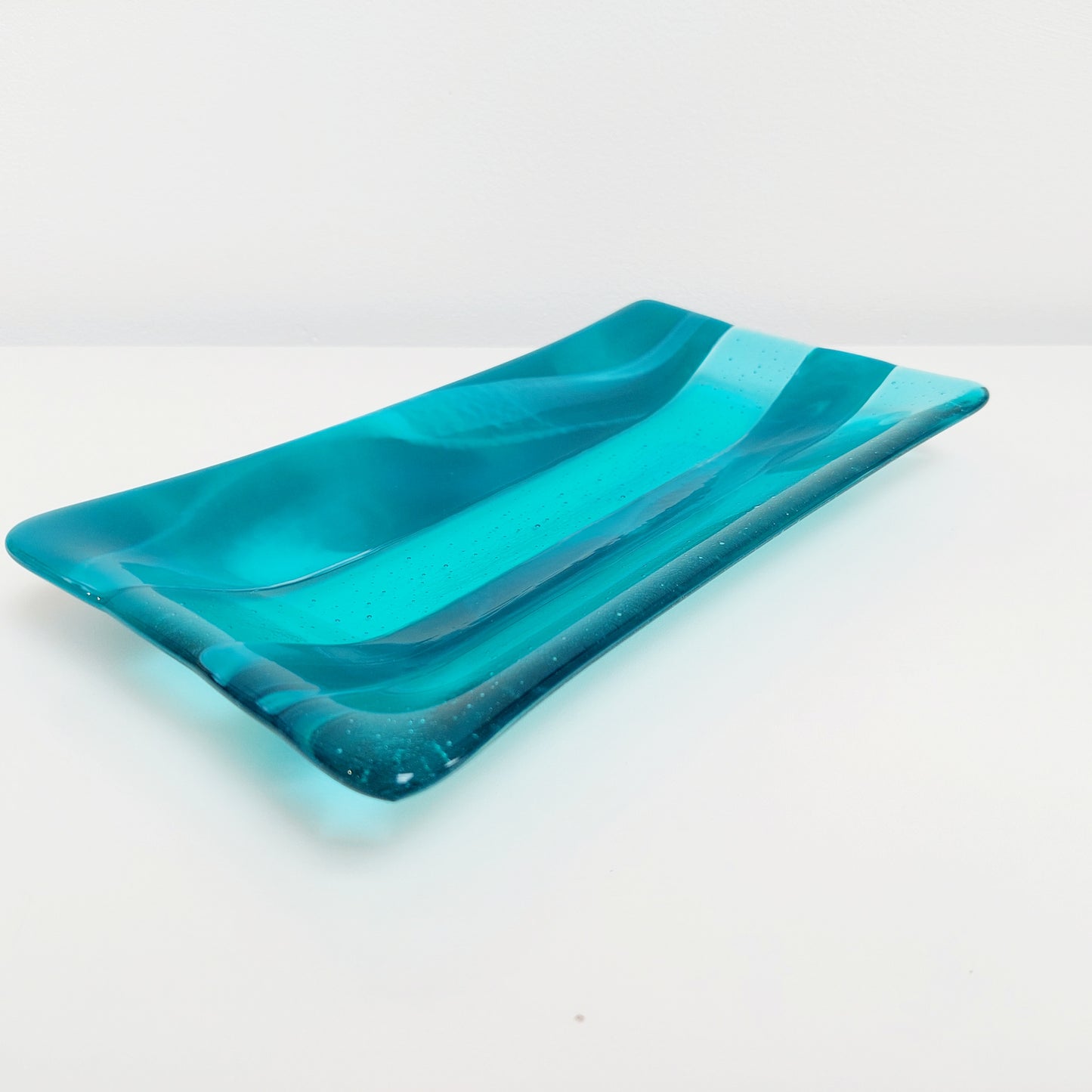 Aqua and Teal Glass Art Platter