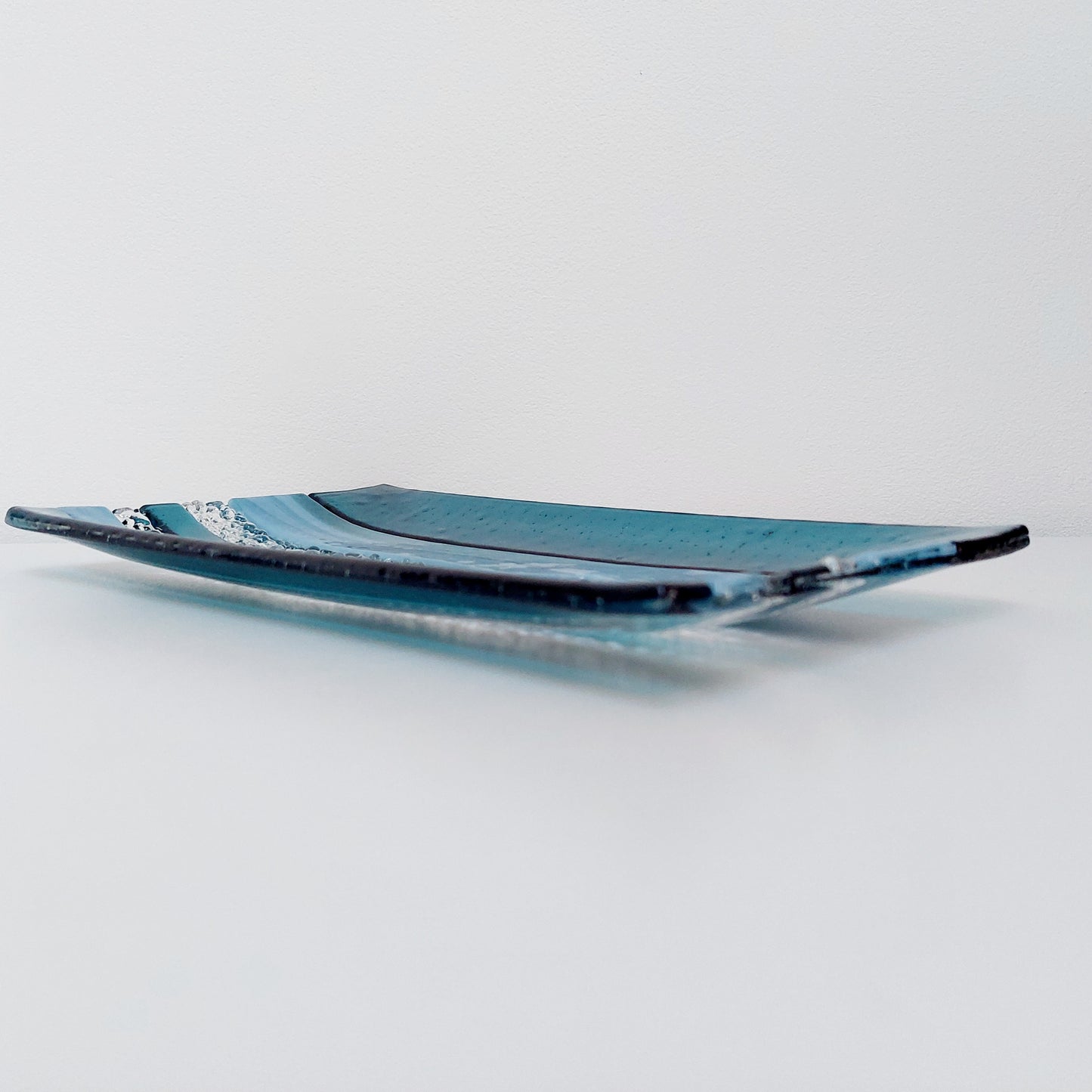 Sea Blue Textured Glass Plate, Coffee Table Centerpiece, Derwent Water Inspired