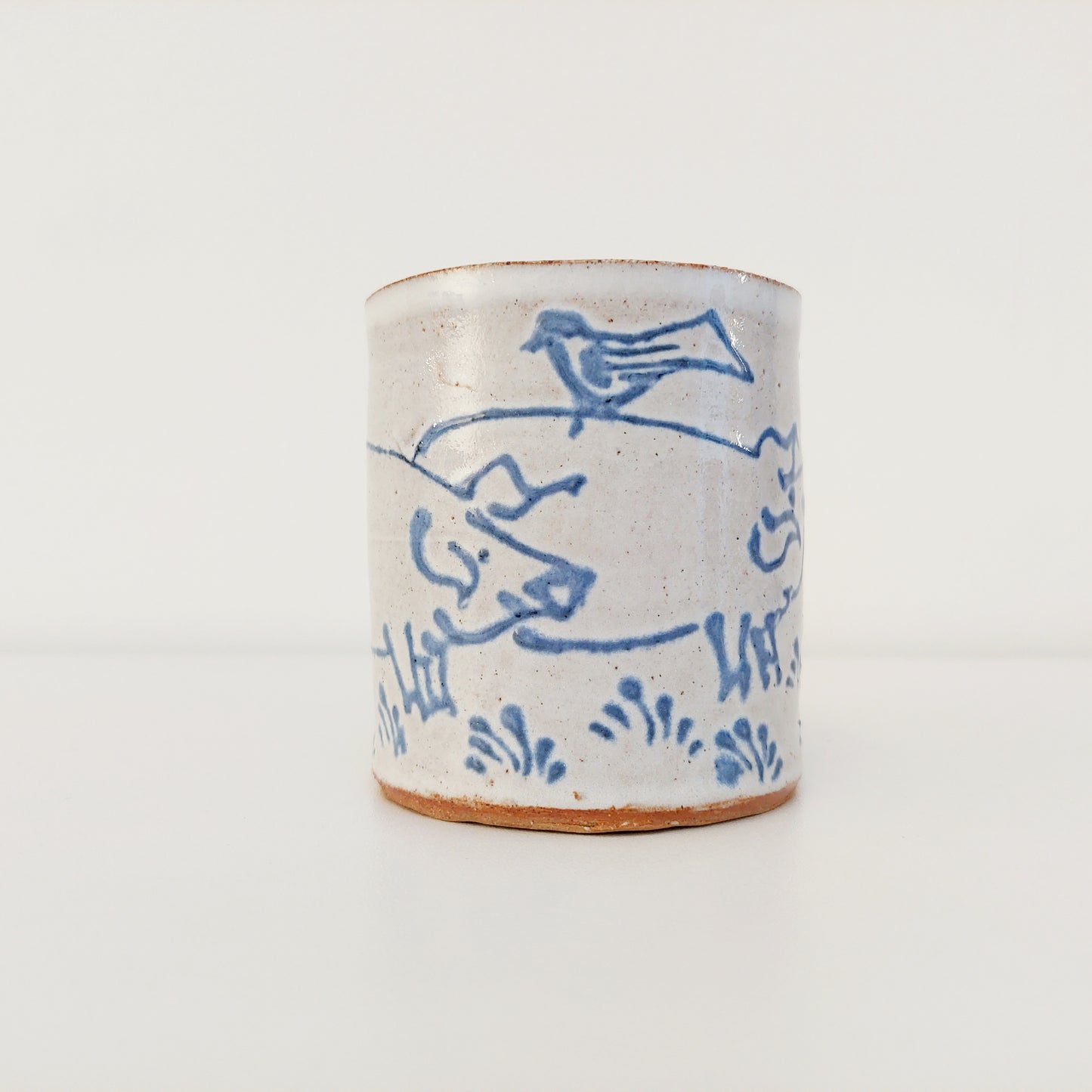 Handcrafted Earthenware Mug – Hans Ullrich | Blue & White Pig & Bird Design