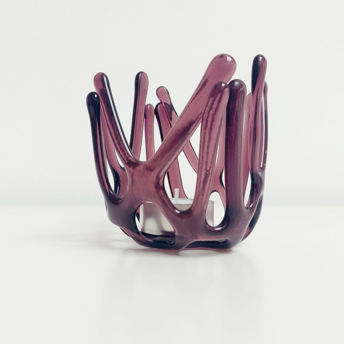 Handcrafted Plum Glass Candle Holder | Asymmetrical Art Sculpture