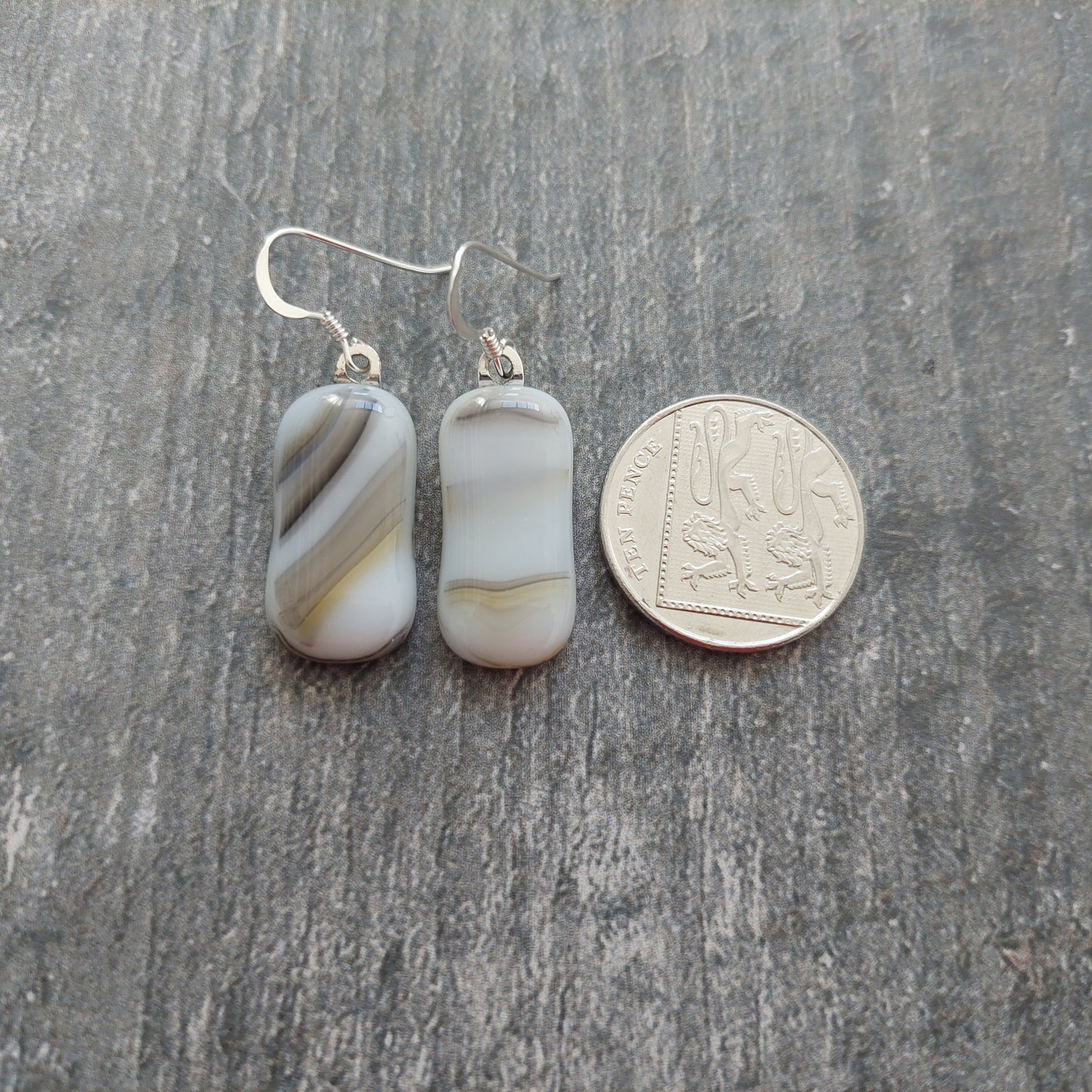 Artisan White, Brown & Amber Glass Earrings