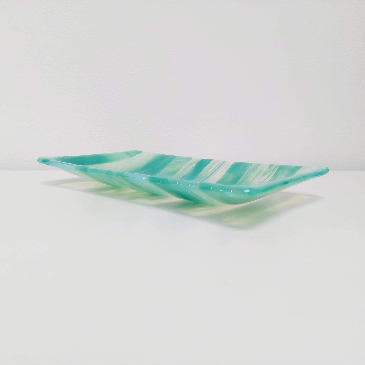 Rydal Water Glass Art Plate, Handcrafted Green Opaline Platter