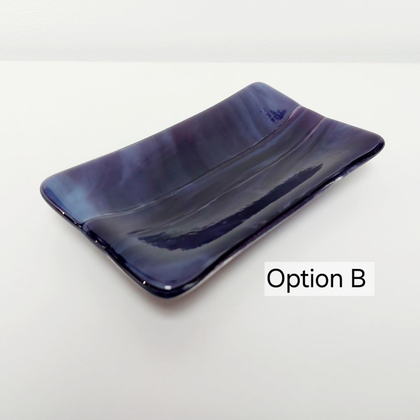 Midnight Glass Art Dish, Handmade Royal Purple and Lilac Fused Glass Soap Tray