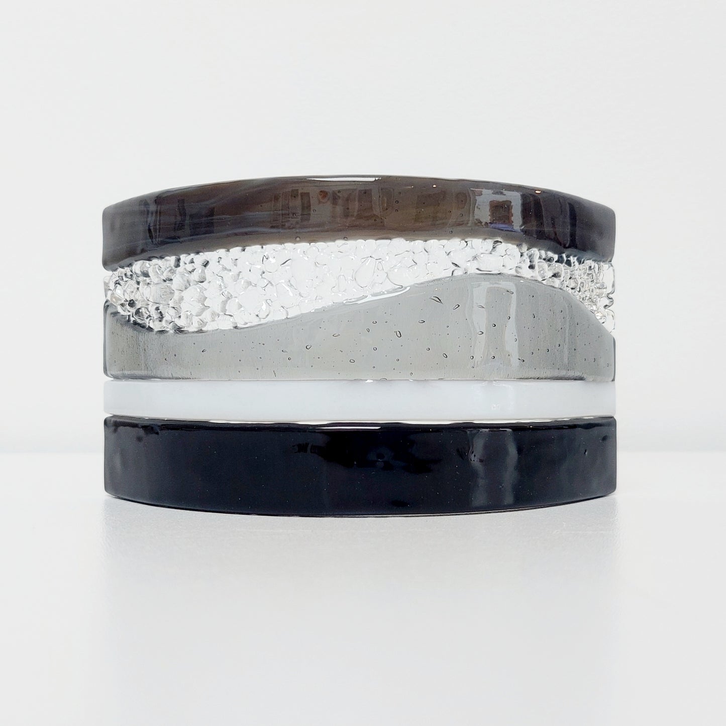 Monochrome Glass Art Curve | Handcrafted Black, Grey and White Ornament