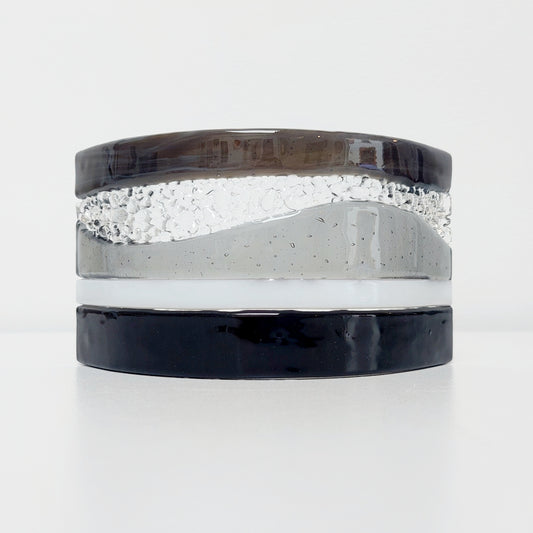 Monochrome Glass Art Curve | Handcrafted Black, Grey and White Ornament