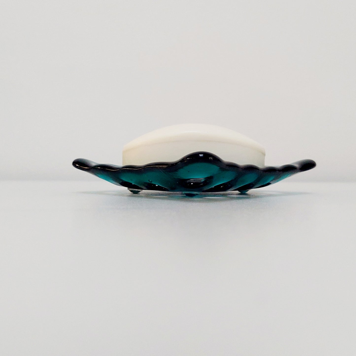 Teal Glass Soap Dish with Holes