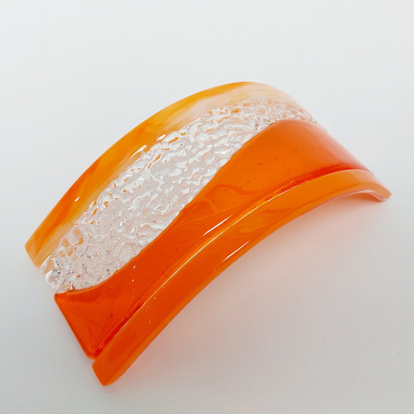 Orange Glass Art Curve, Handmade Textured Fused Glass Ornament, Freestanding Orange Glass Suncatcher, Candle Screen, Orange Décor