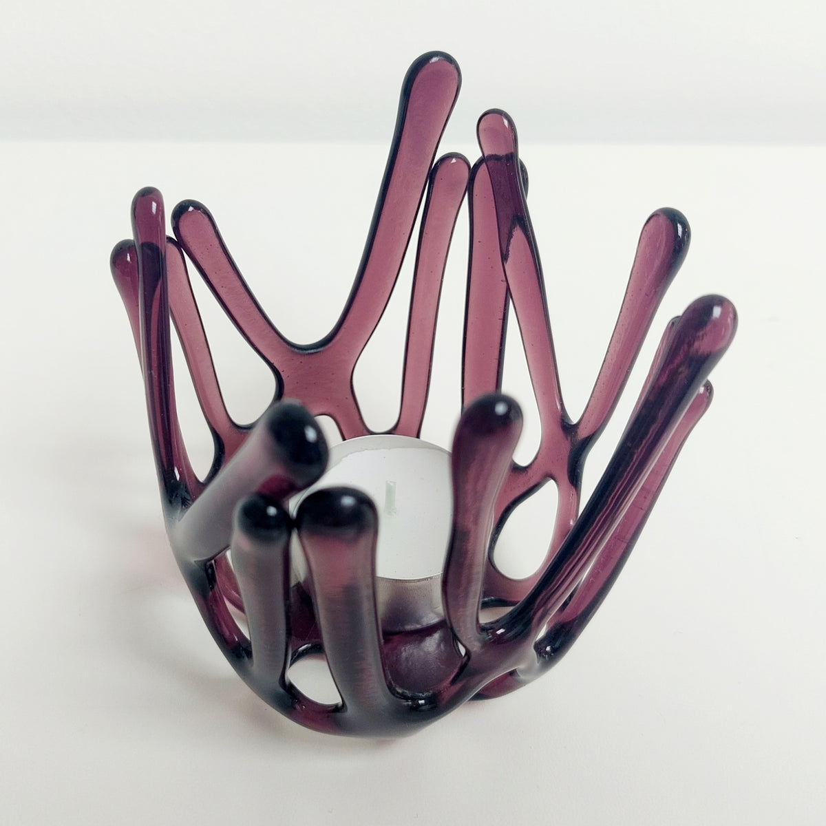 Handcrafted Plum Glass Candle Holder | Asymmetrical Art Sculpture