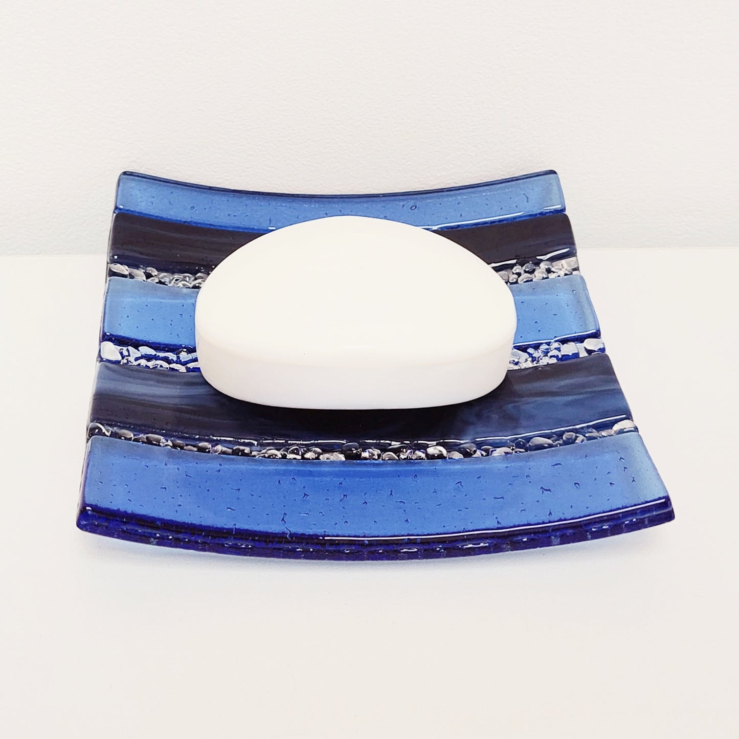 Ulllswater Textured Blue Glass Plate, Small Handmade Decorative Tray