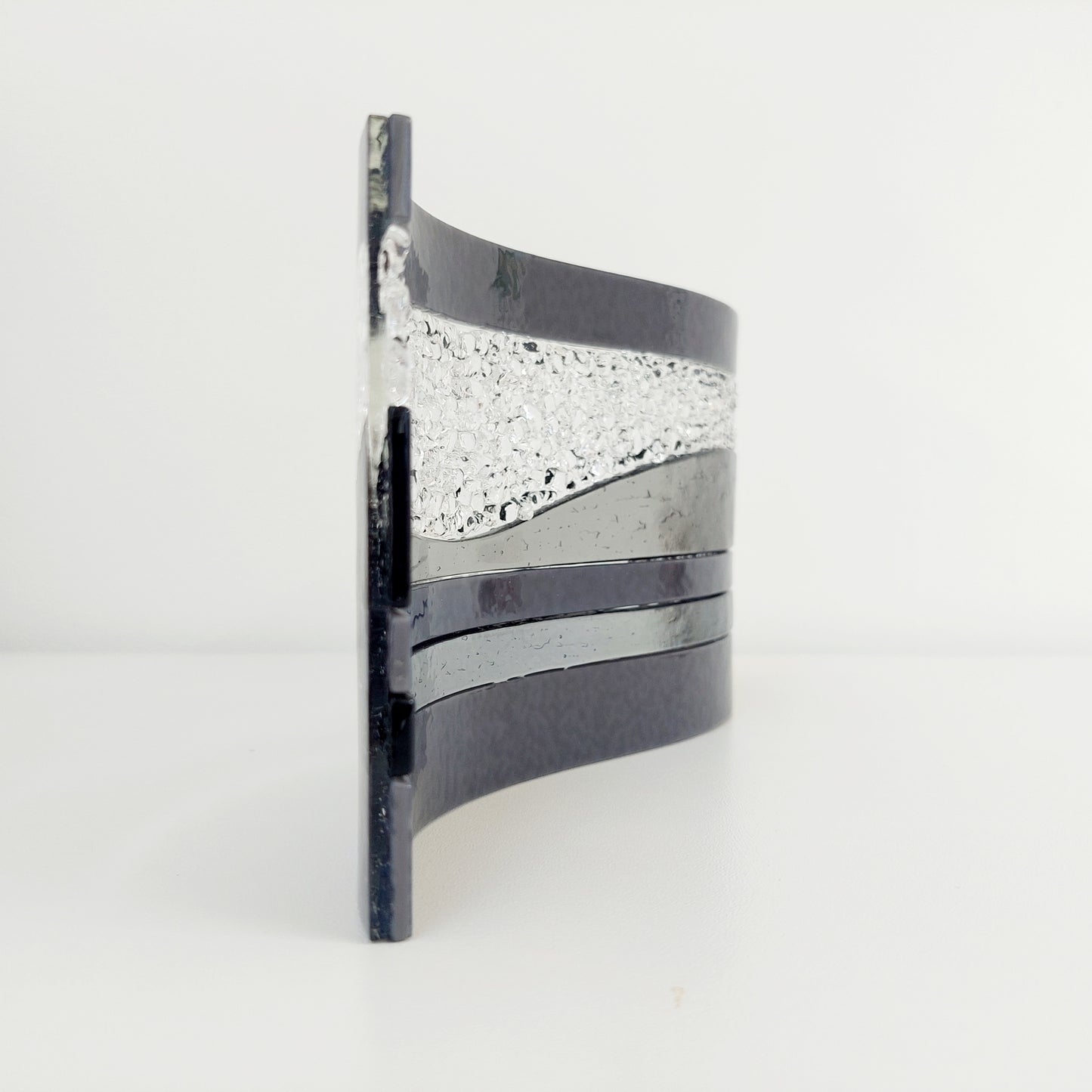 Contemporary Grey Glass Wave Sculpture, Monochrome Decor