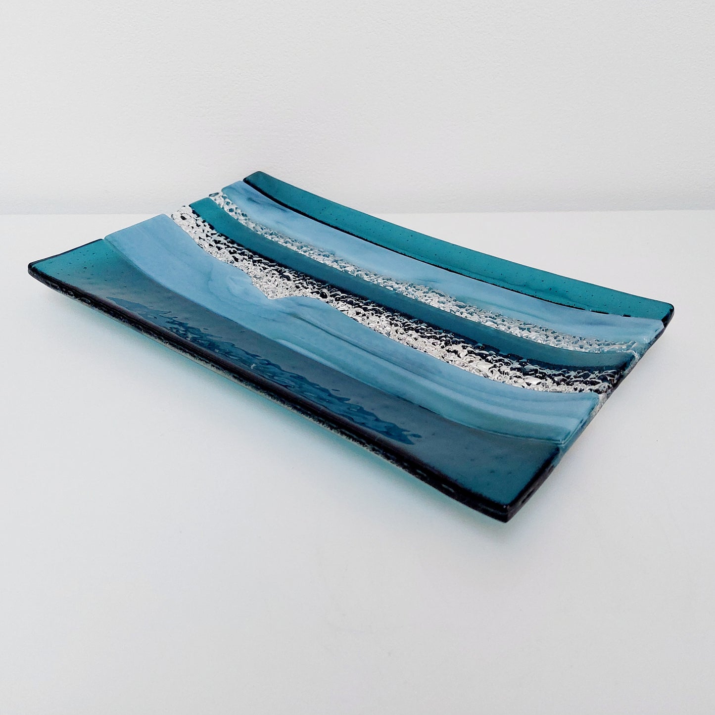 Sea Blue Textured Glass Plate, Coffee Table Centerpiece, Derwent Water Inspired