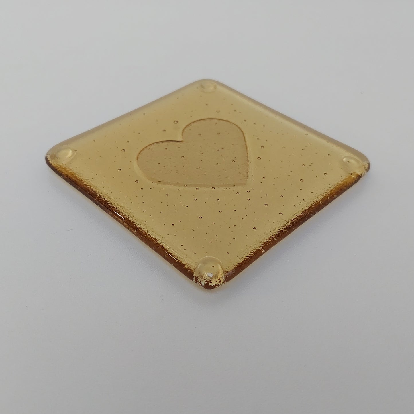 Handmade Amber Glass Heart Coaster