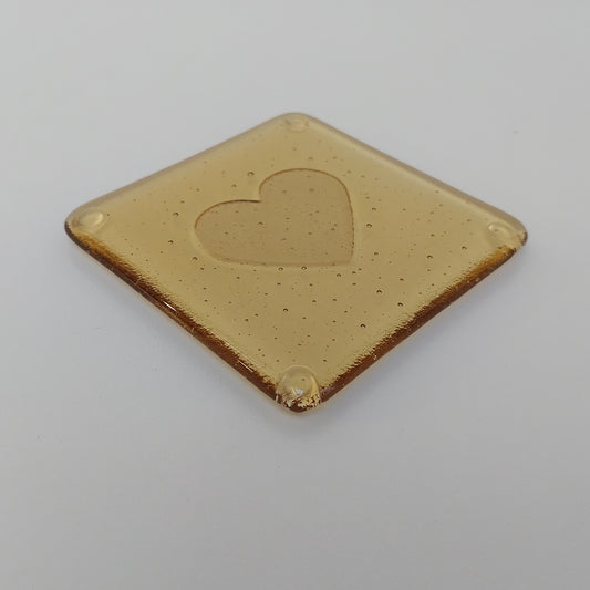 Handmade Amber Glass Heart Coaster