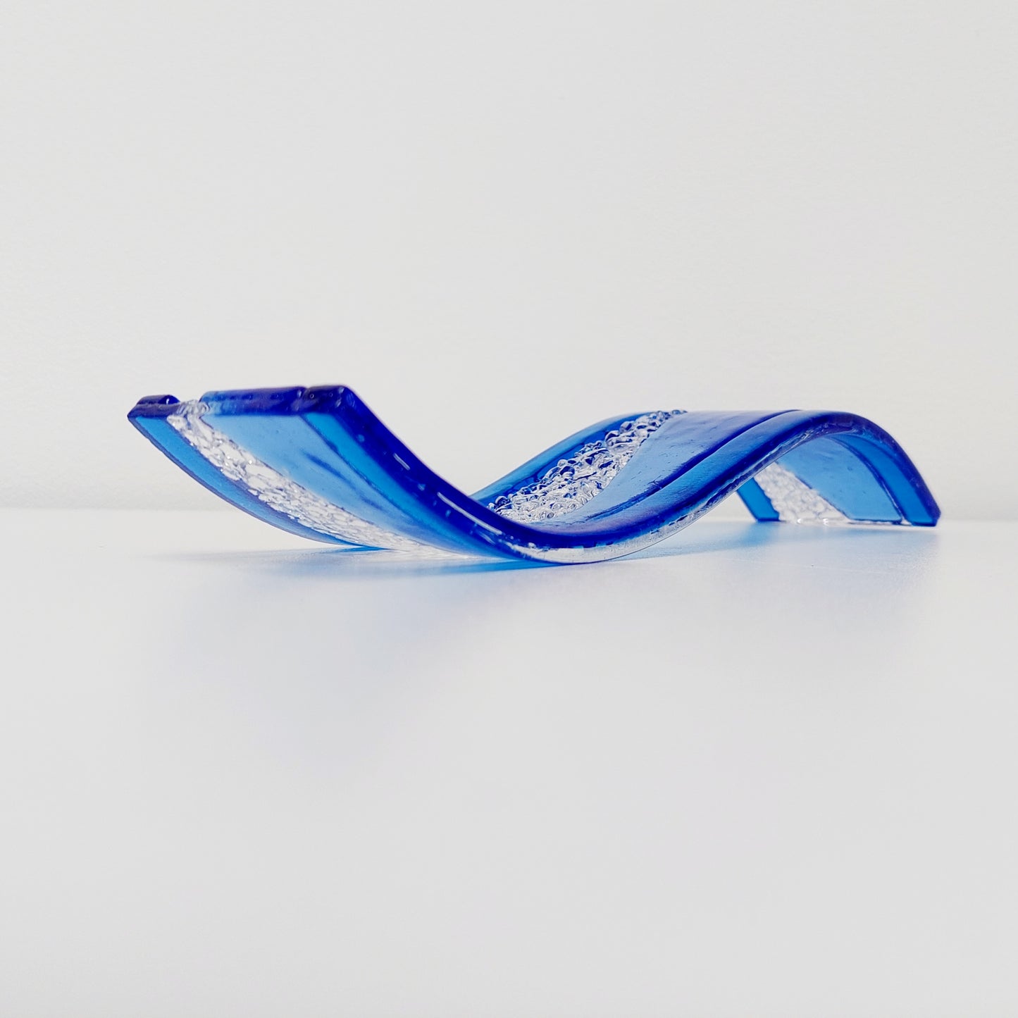 Sky Blue Glass Art Wave with Iridescent Royal Blue Accents