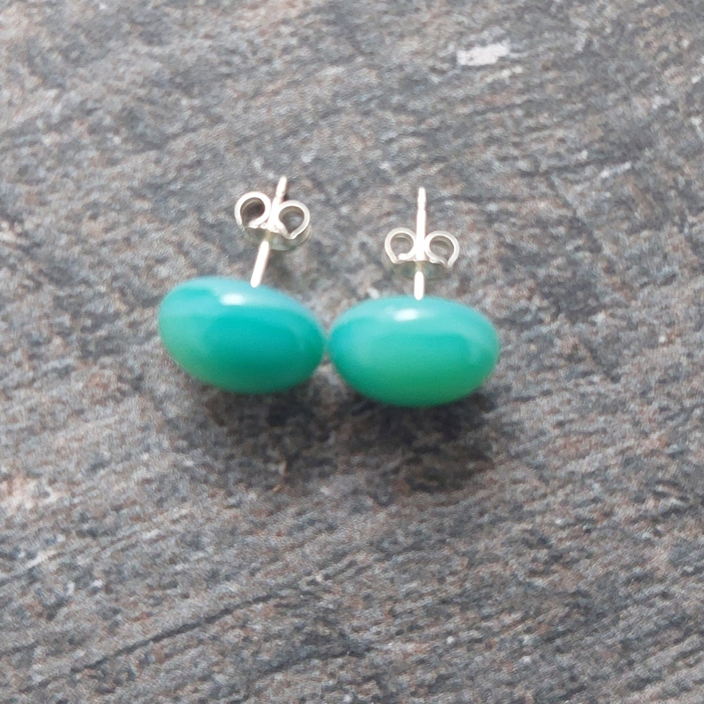 Handmade Green Glass Art Stud Earrings with Sterling Silver Posts