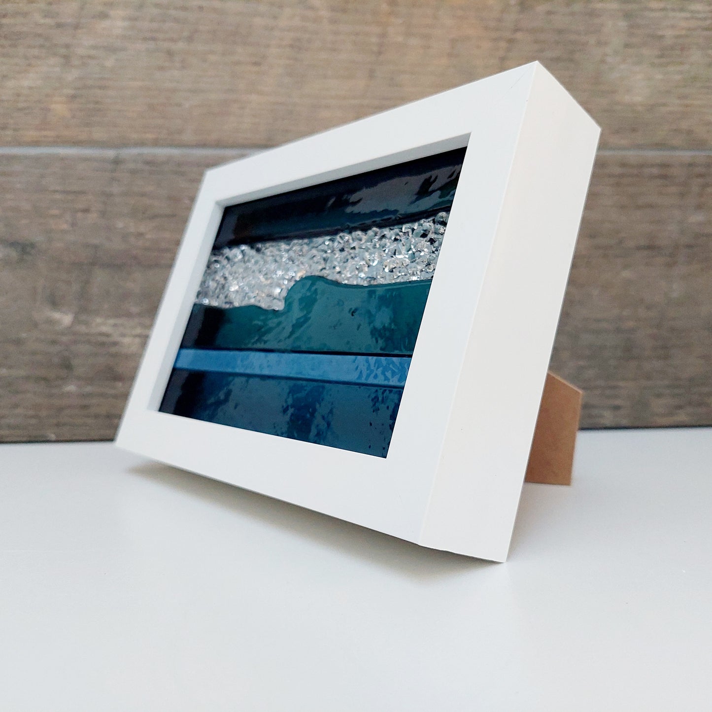 Sea Blue Framed Glass Picture Handcrafted in the Lake District, Landscape Glass Art