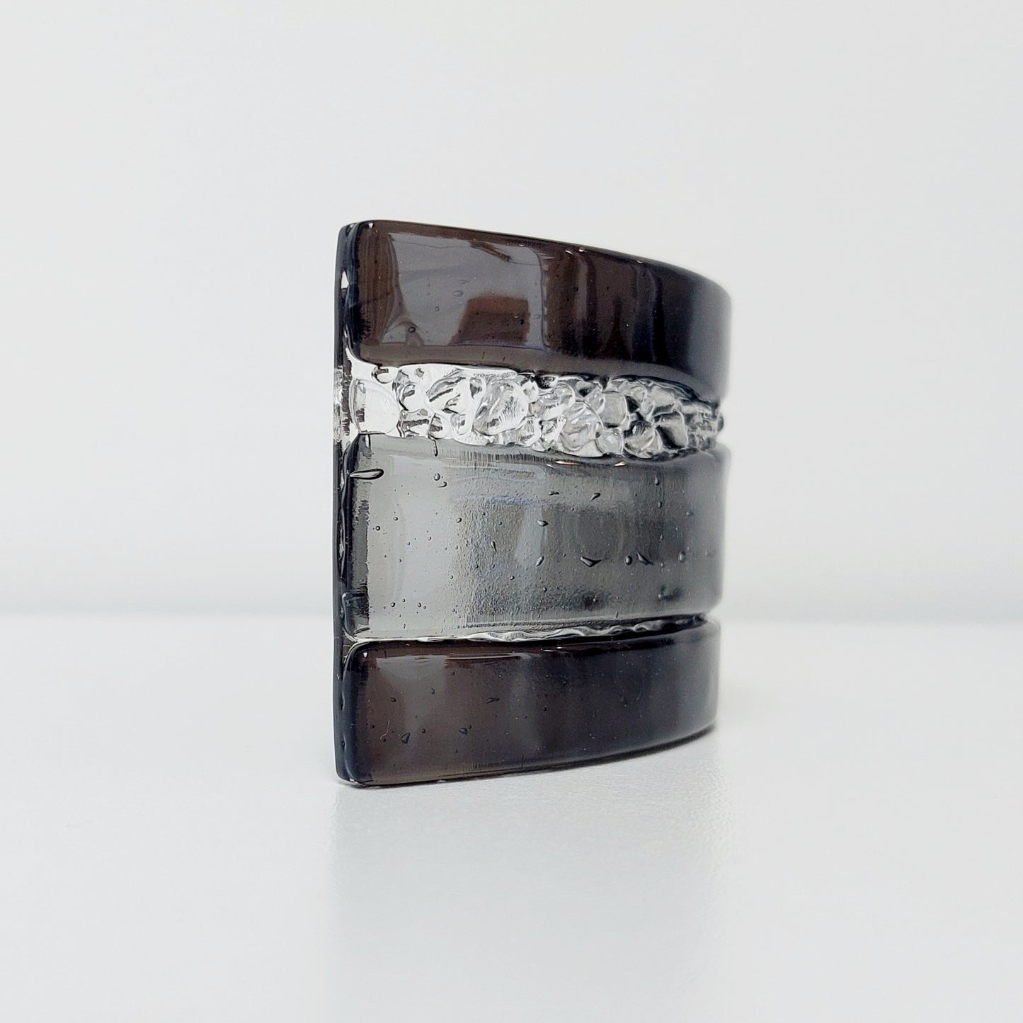 Charcoal & Silver Grey Glass Curve, Handcrafted Fused Glass Ornament