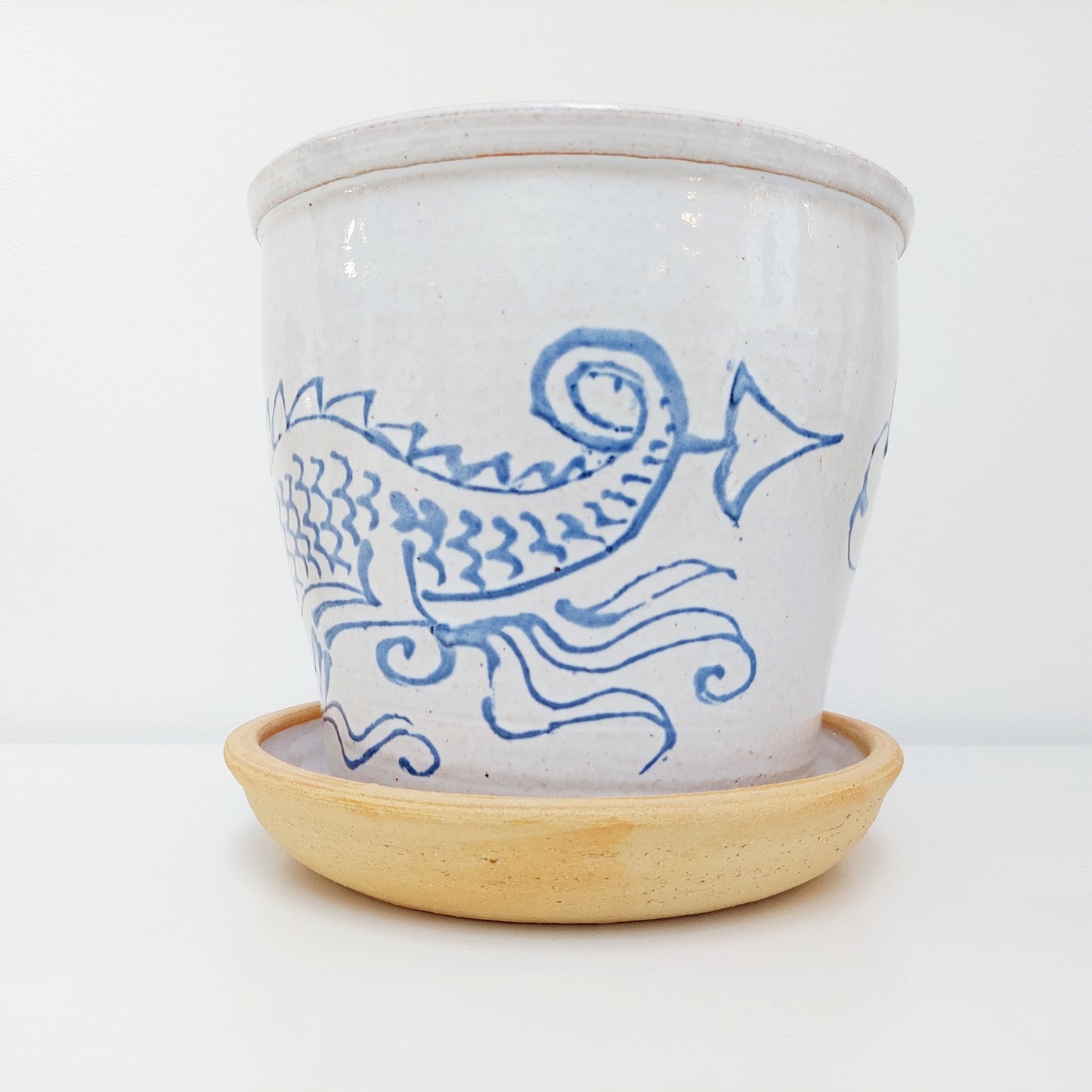 Handcrafted Blue & White Plant Pot with a Dragon Motif