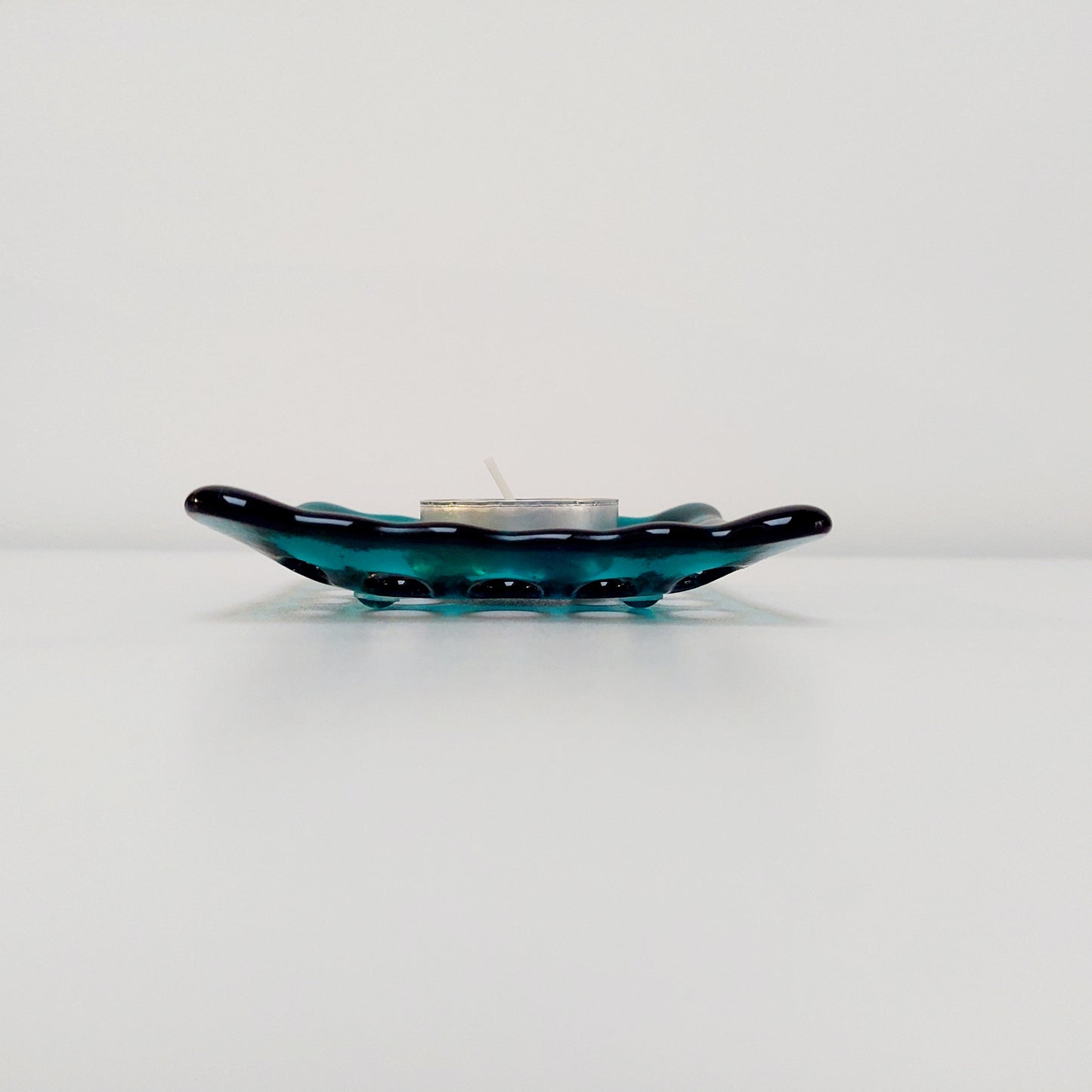 Teal Glass Soap Dish with Holes