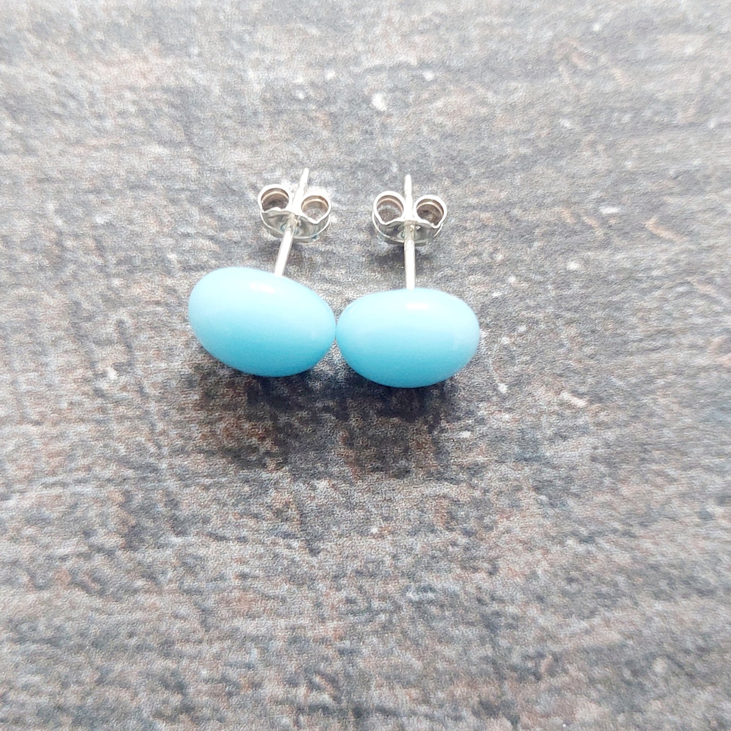 Ice Blue Glass Stud Earrings with Sterling Silver Posts