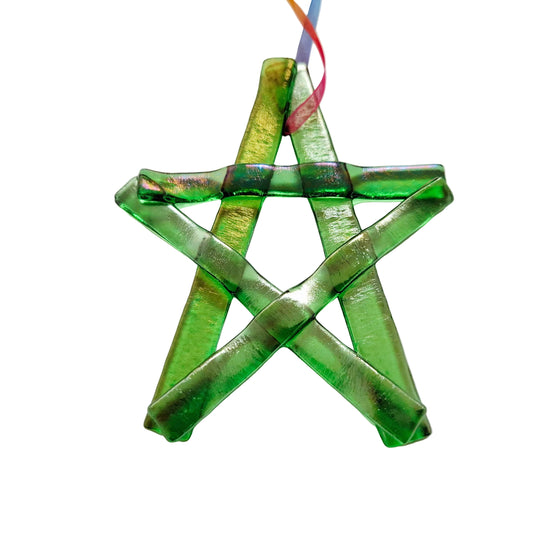 Iridescent Green Glass Star | Handmade Christmas Tree Ornament