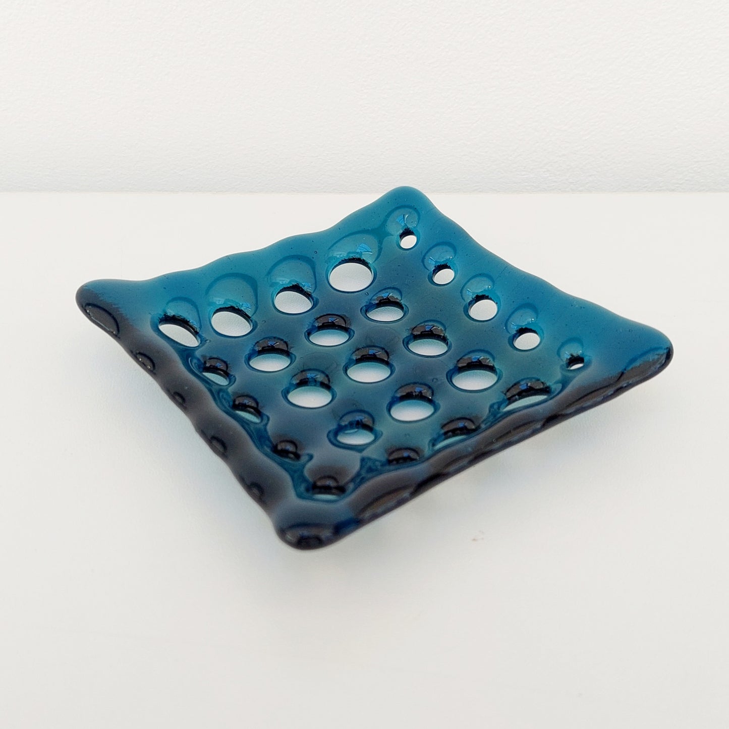 Sea Blue Glass Soap Dish with Holes