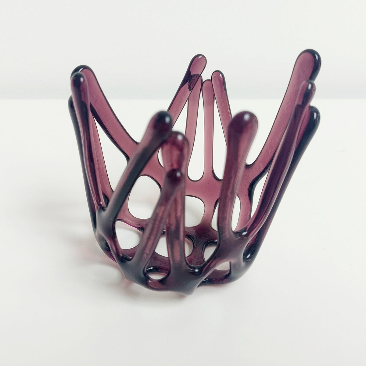 Handcrafted Plum Glass Candle Holder | Asymmetrical Art Sculpture