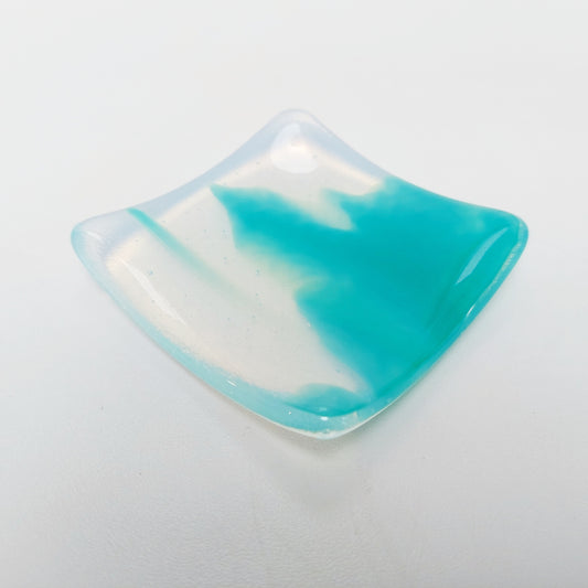 Rydal Water Glass Art Ring Bowl, Small Handmade Teal Opaline Trinket Dish
