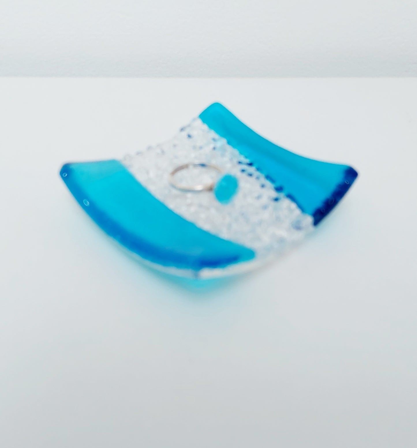 Textured Turquoise Glass Art Ring Bowl