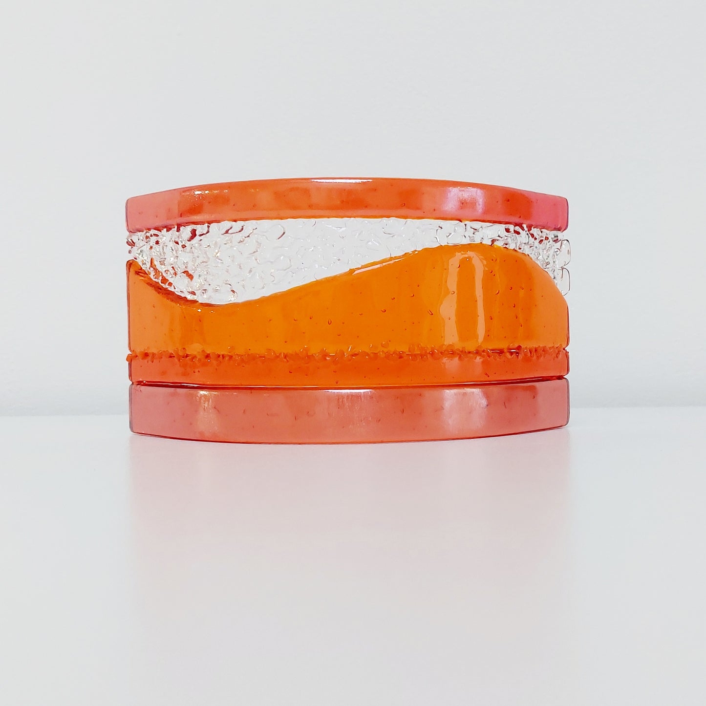 Handmade Orange Glass Art Curve, Freestanding Suncatcher