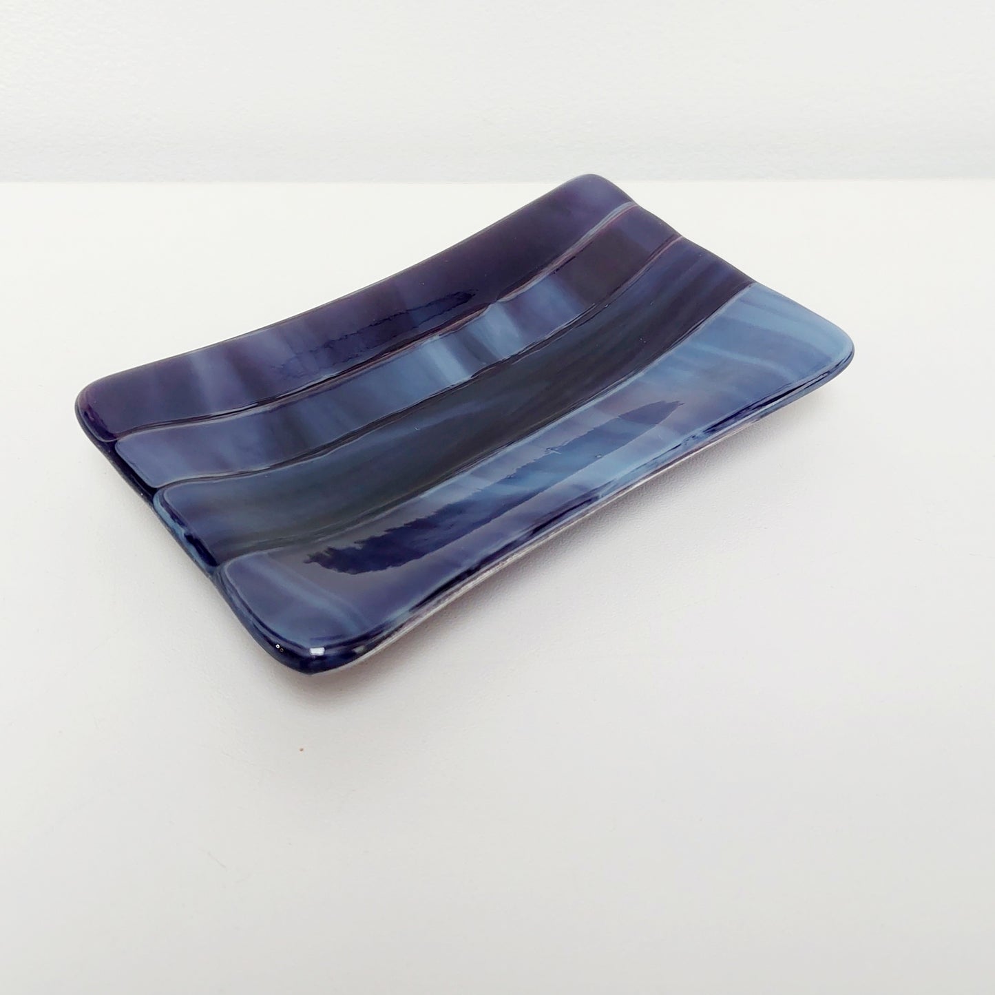 Midnight Glass Art Dish, Handmade Royal Purple and Lilac Fused Glass Soap Tray