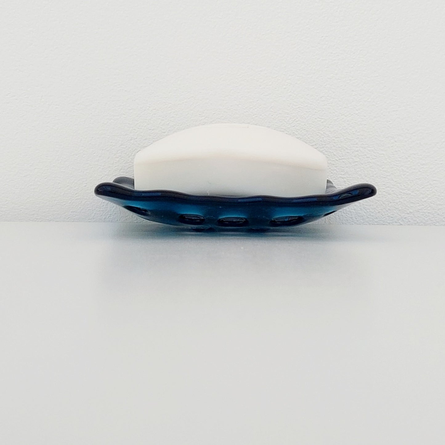 Sea Blue Glass Soap Dish with Holes
