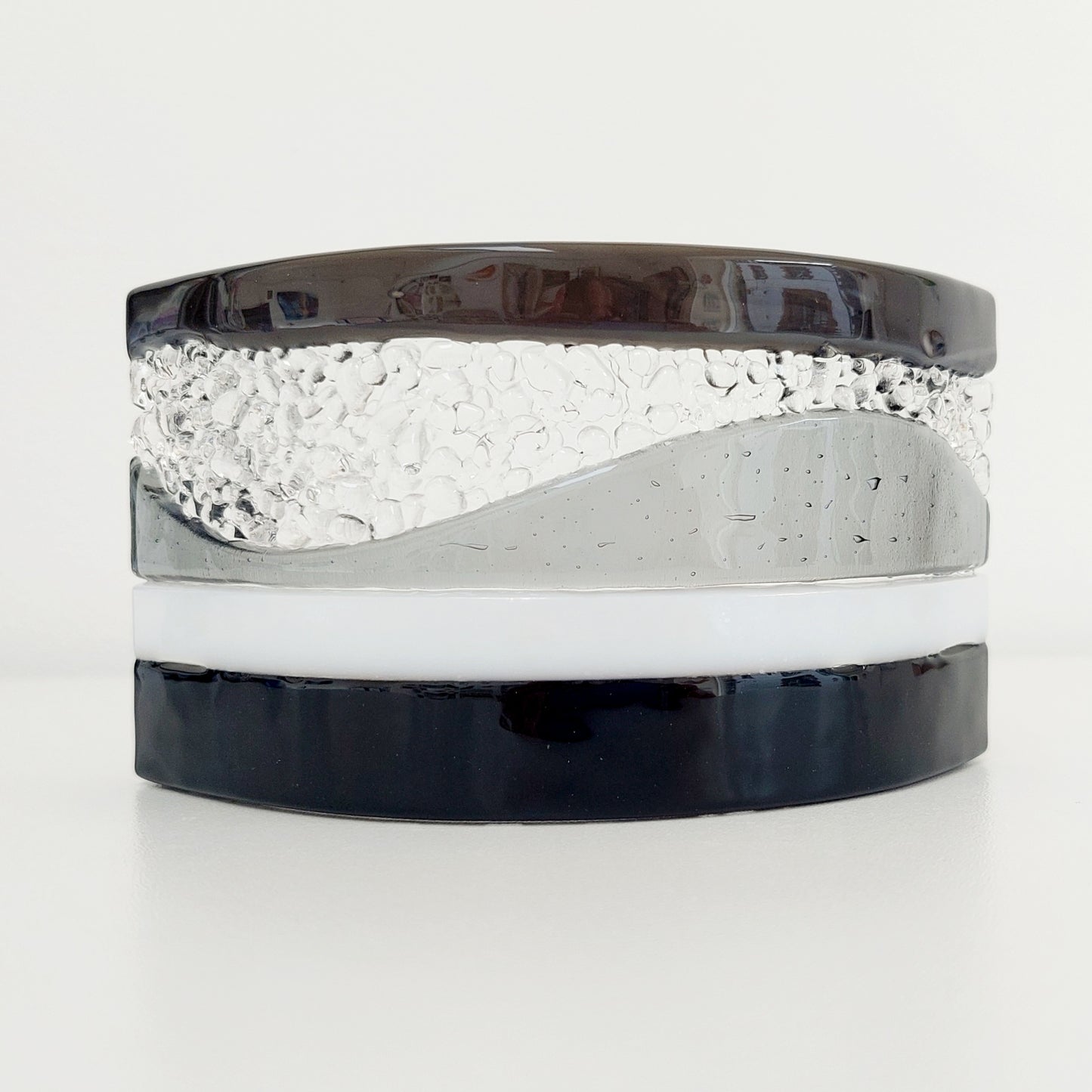 Monochrome Glass Art Curve | Handcrafted Black, Grey and White Ornament