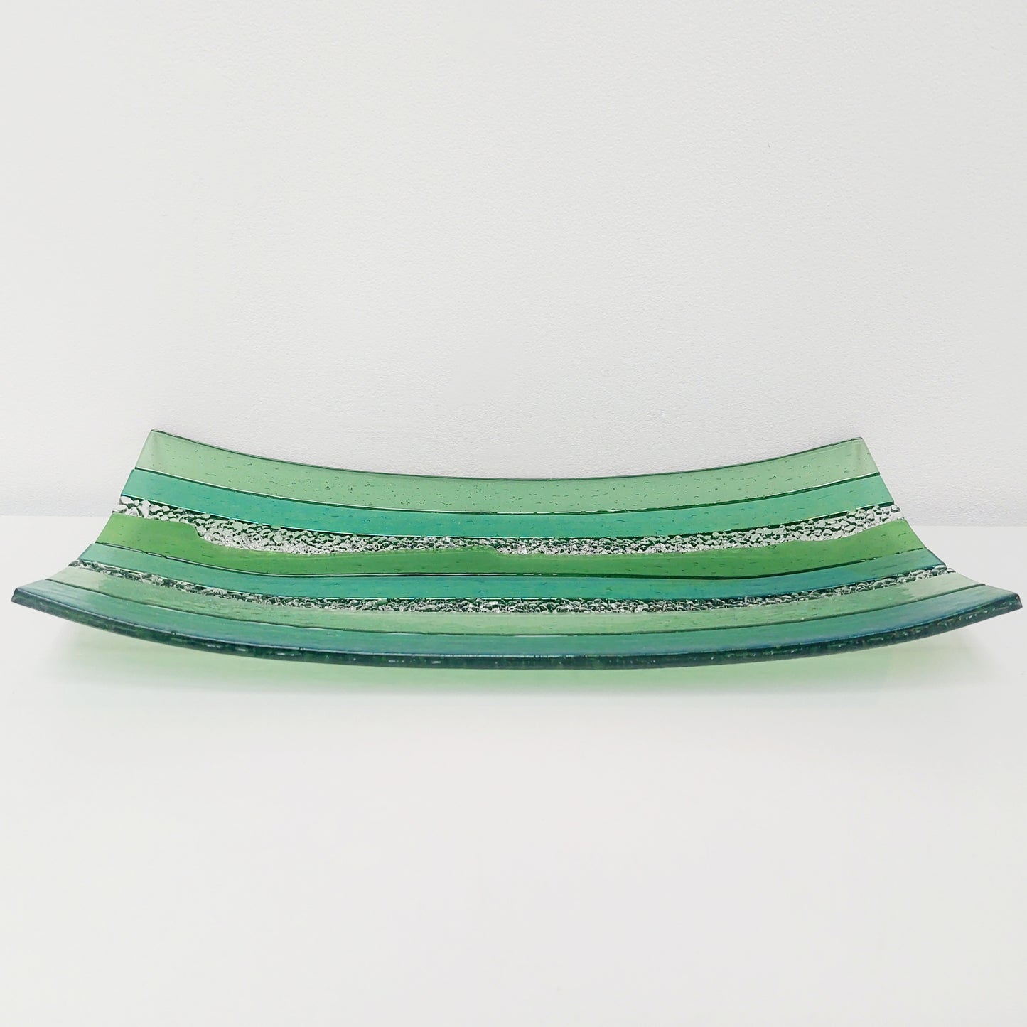 Large Textured Green Glass Art Plate, Table Centrepiece