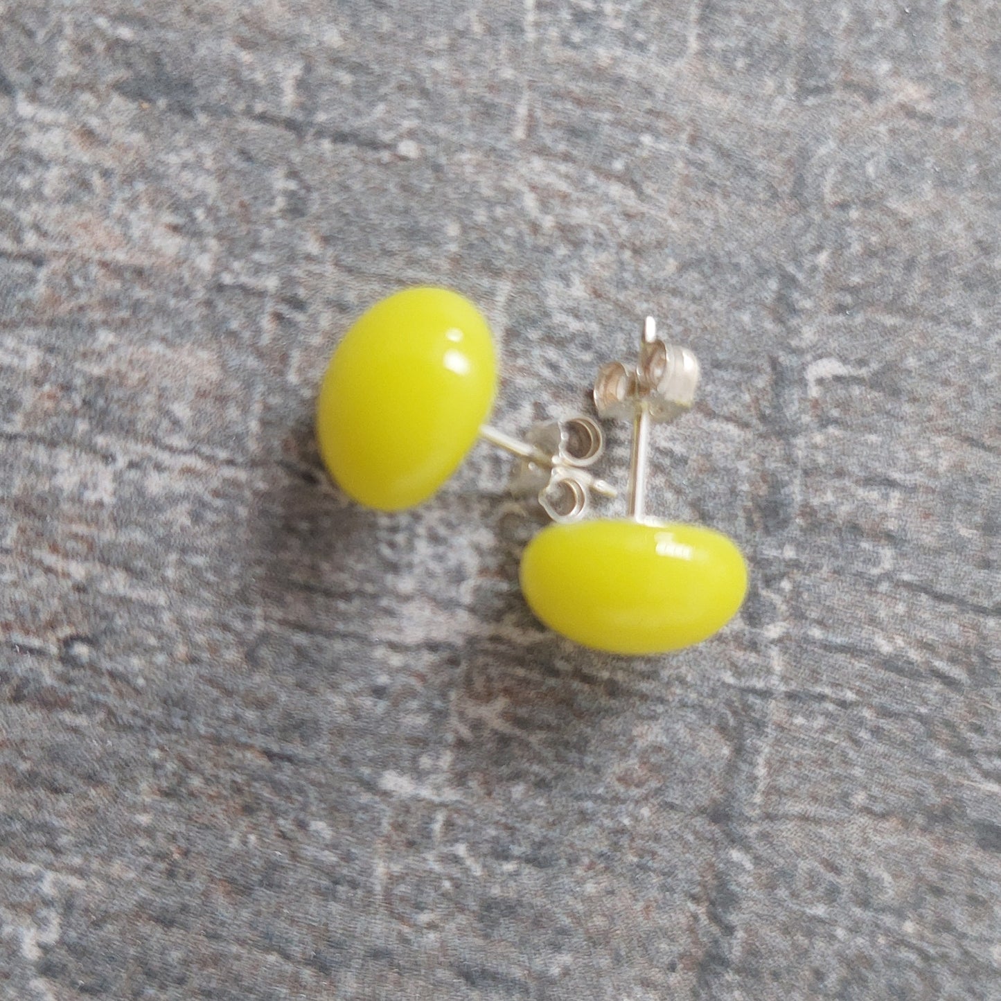 Yellow Glass Stud Earrings with Sterling Silver Posts