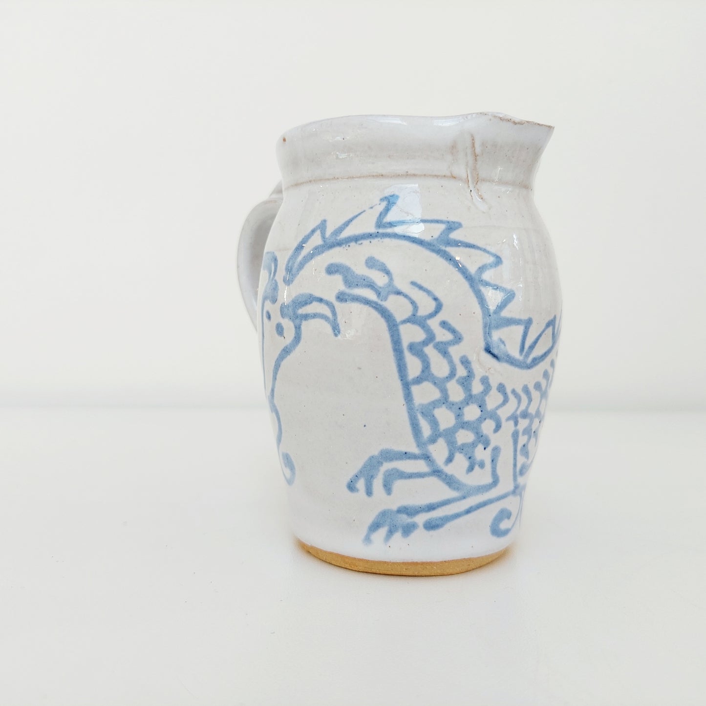 Blue & White Pottery Milk Jug with Dragon Motif