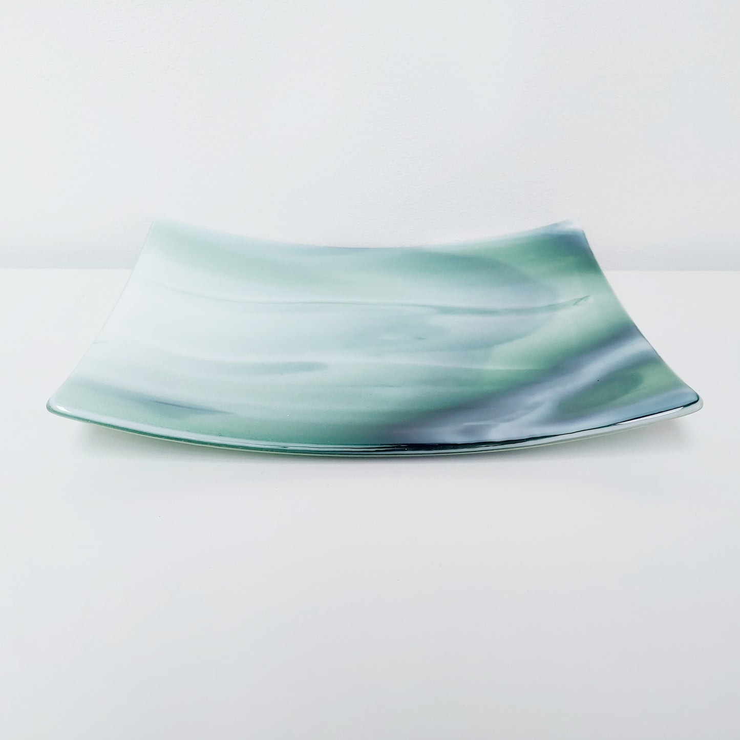 Large Green Glass Art Plate, Table Centrepiece