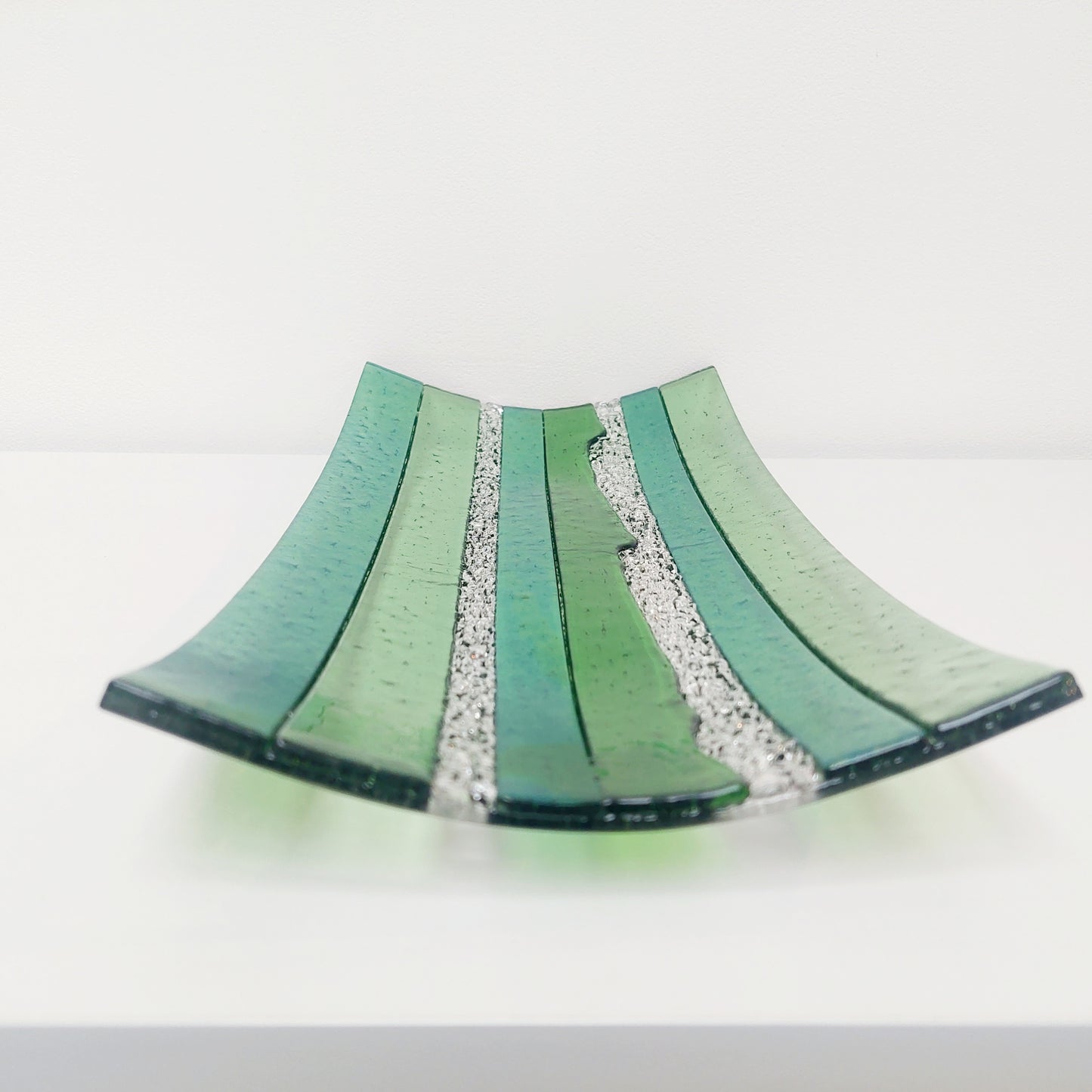 Large Textured Green Glass Art Plate, Table Centrepiece