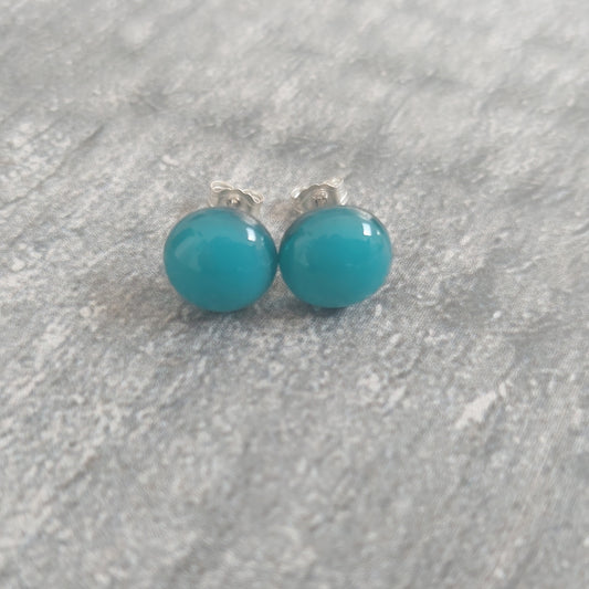Teal Fused Glass Stud Earrings