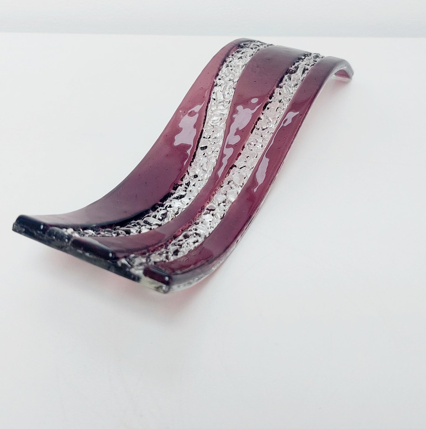 Plum Glass Art Wave, Contemporary Handmade Ornament