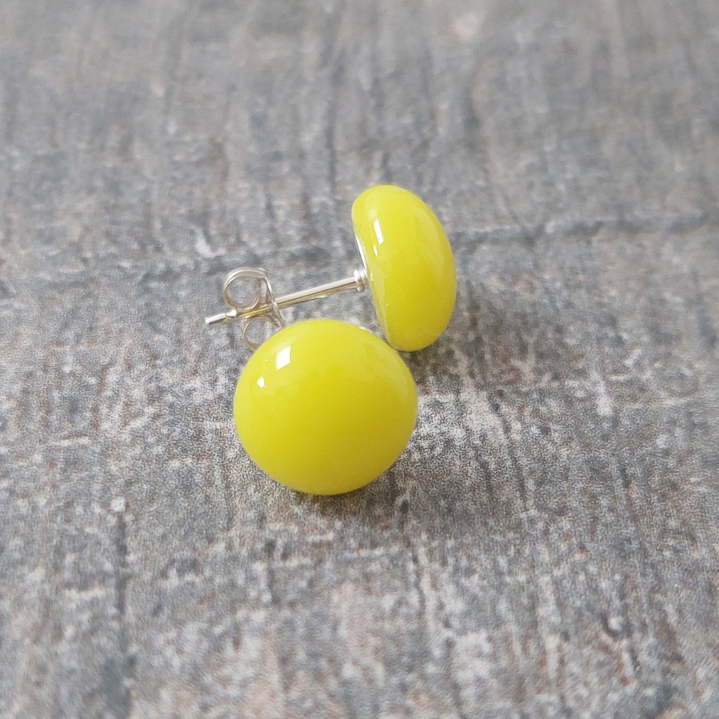 Yellow Glass Stud Earrings with Sterling Silver Posts