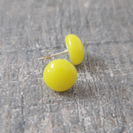 Yellow Glass Stud Earrings with Sterling Silver Posts